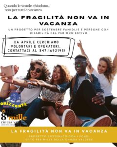 Locandina relativa all'iniziativa La fragilità non va in vacanza, un progetto finanziato dalla Chiesa Valdese