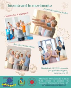 Locandina per la divulgazione dell'iniziativa "Incontrarsi in movimento", il laboratorio rivolto ai caregiver e over 65